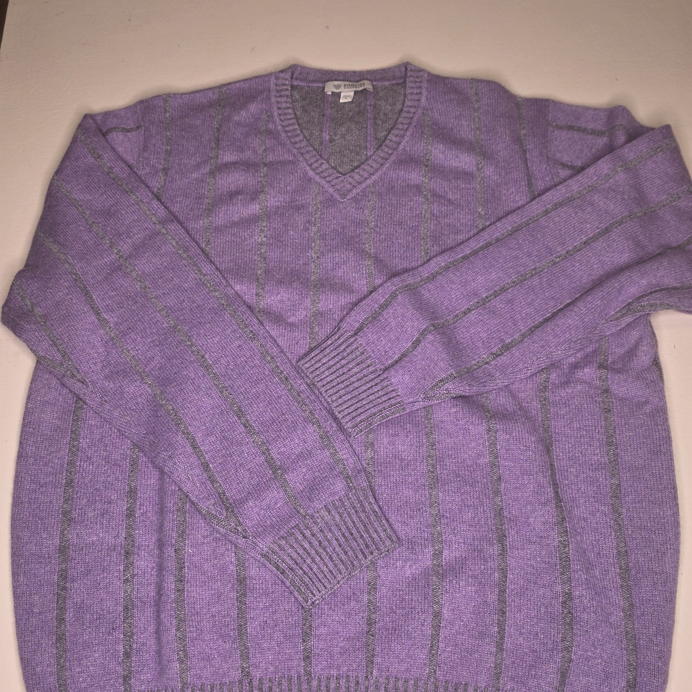 V-Neck Purple and Gray Striped Sweater for Men